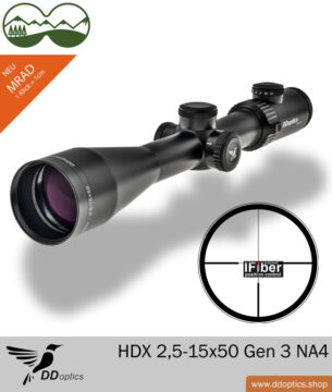 DDoptics ZF Nighteagle HDX 2.5-15x50 Generation 3 - New Reticle 4 MRAD iFibre