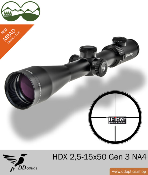 DDoptics ZF Nighteagle HDX 2.5-15x50 Generation 3 - New Reticle 4 MRAD iFibre