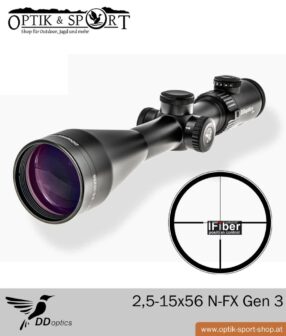 Puškohled DDoptics 2,5-15x56 N-FX Gen 3 s osvětleným bodem iFibre 1 cm kliknutí nastavení