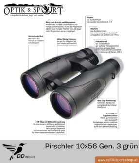 Prismáticos DDoptics Pirschler 10x56 verde Gen 3 Descripción detallada