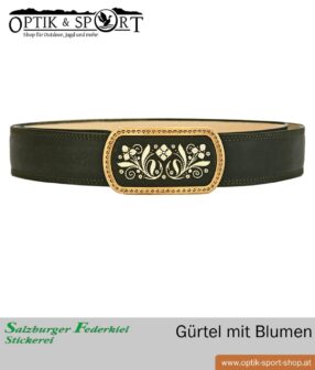 Leather belt with quill embroidery floral motif