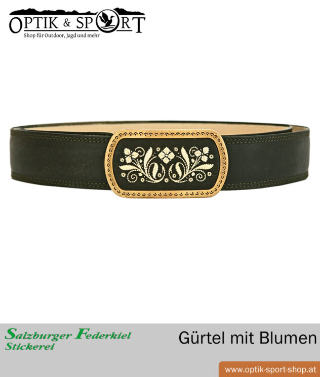 Ledergürtel mit Federkielstickerei Blumen Motiv