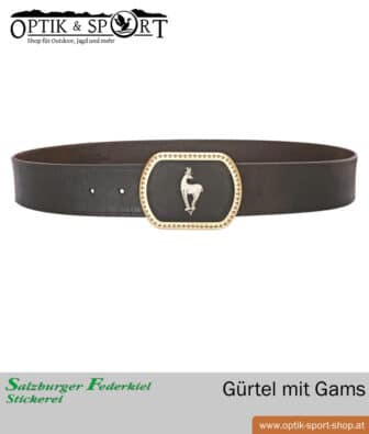 Ledergürtel mit Federkielstickerei Gams Motiv