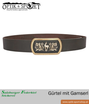 Ceinture en cuir avec motif chamois brodé à la plume d'oie