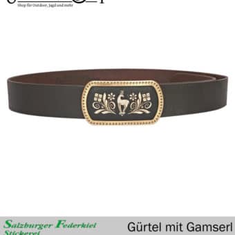 Ledergürtel mit Federkielstickerei Gams Motiv