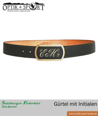 Ledergürtel mit Federkielstickerei Monogramm Motiv