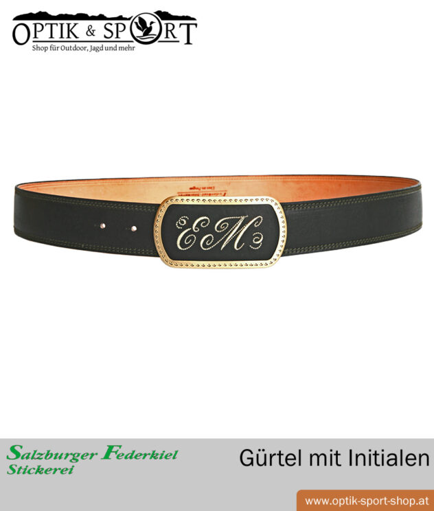 Ledergürtel mit Federkielstickerei Monogramm Motiv