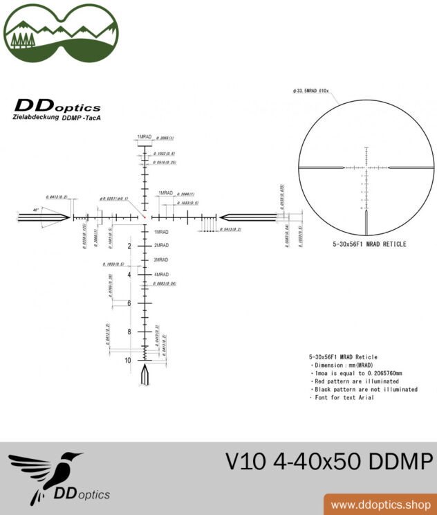 Lunette de visée DDoptics V10 4-40x50 Réticule DDMP