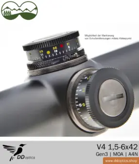 DDoptics Nighteagle 1,5-6x42 Lunette de visée | V4 | A4N | Réglage MOA - Gen 3 11 DDoptics Lunette de visée Nighteagle V4 1,5-6x42 Gen3 | MOA | A4N