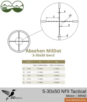 Taktyczna luneta celownicza DDoptics Nighteagle 5-30x50 NFX | MilDot | Regulacja MRAD 10 Luneta celownicza Nighteagle 5-30x50 NFX | MilDot MRAD | DDoptics