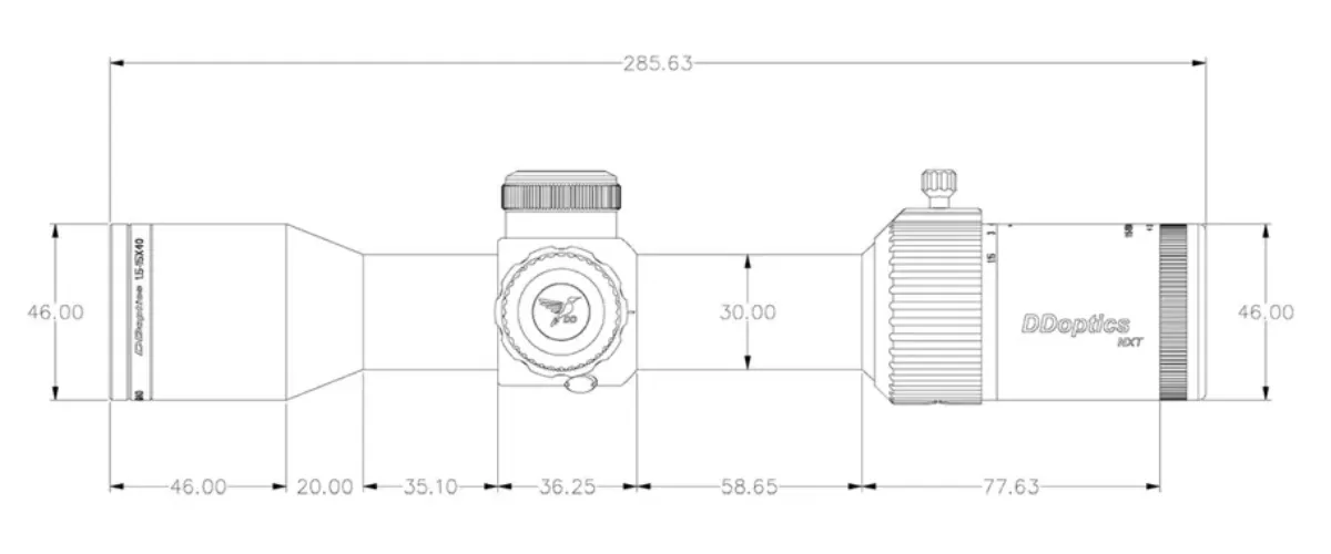 DDoptics riflescope V10 1.5-15x40 NXT MRAD | A4D 11 DDoptics riflescope V10 1.5-15x40 NXT MRAD | A4D drawing