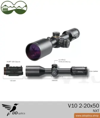 Lunette de visée, Jumelles DDoptics, Crosse en carbone UNIC | DDoptics Shop Accueil 23 Lunette de visée DDoptics V10 2-20x50 NXT