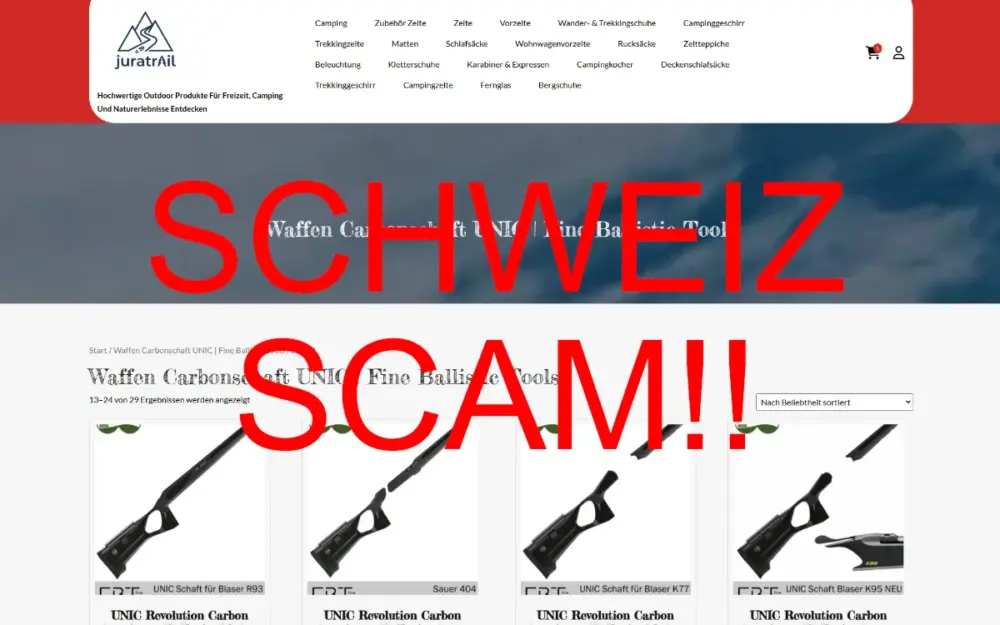 juratrail.com Online Shop Schweiz Scam | UNIC Carbonschäfte Betrugsversuche